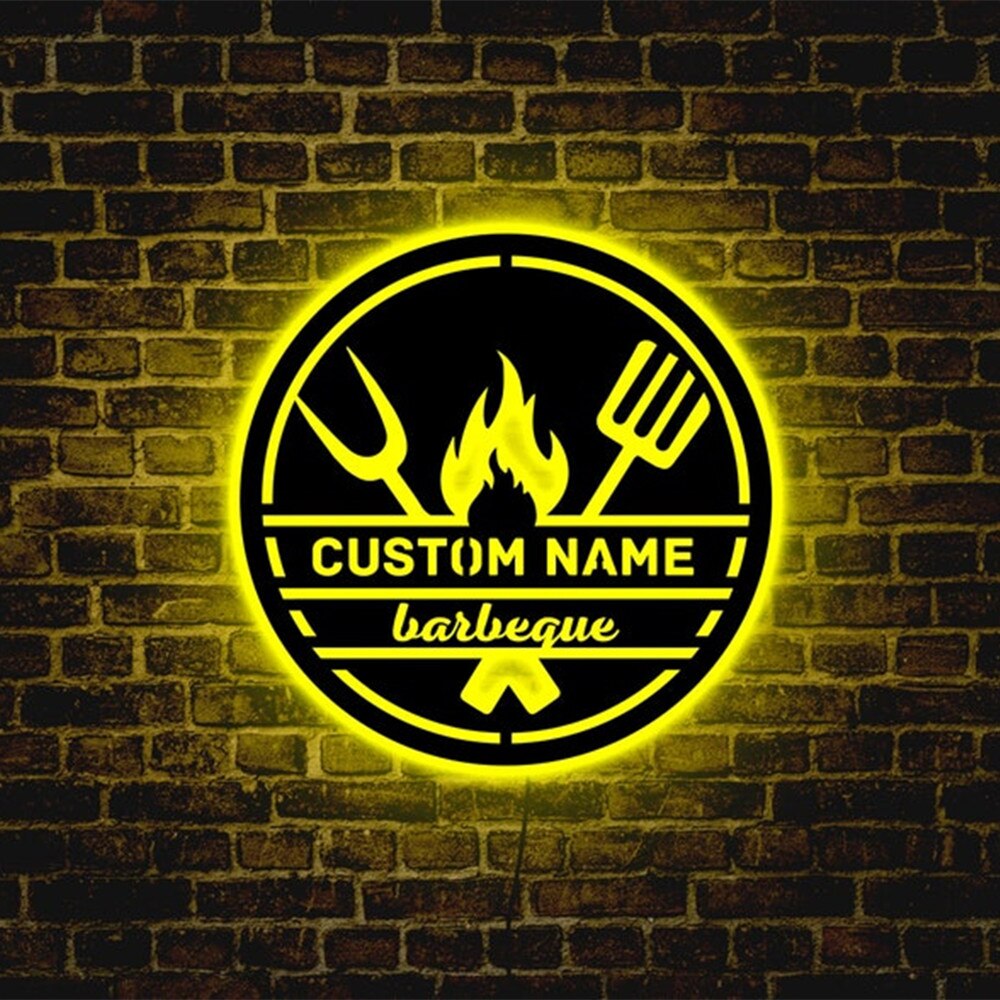 Custom LED Neon Wooden Barbeque Sign - Personalized and Color Changing