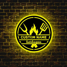 Custom LED Neon Wooden Barbeque Sign - Personalized and Color Changing