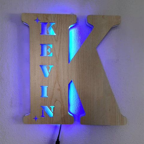 Image of Personalized LED Neon Wooden Night Light Sign