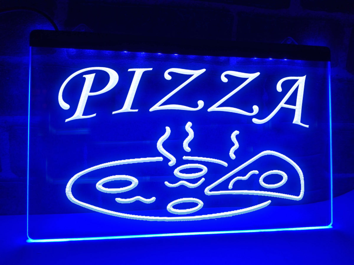 Pizza LED neon sign in blue