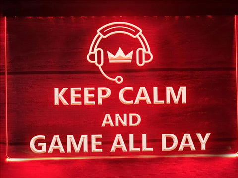 Image of Keep Calm and Game All Day Illuminated Sign