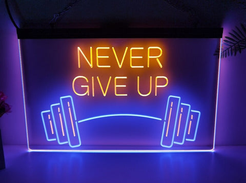 Image of Never Give Up Two Tone Illuminated Gym Sign