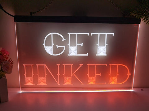 Image of Get Inked Tattoo Studio Two Tone Illuminated Sign