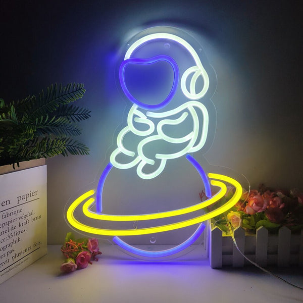 Astronaut Chilling on Saturn LED Neon Flex Sign – Dope Neons