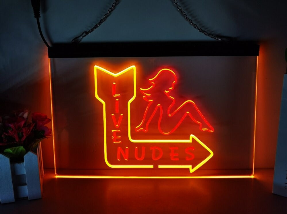 Live Nudes LED Neon Sign in red and yellow