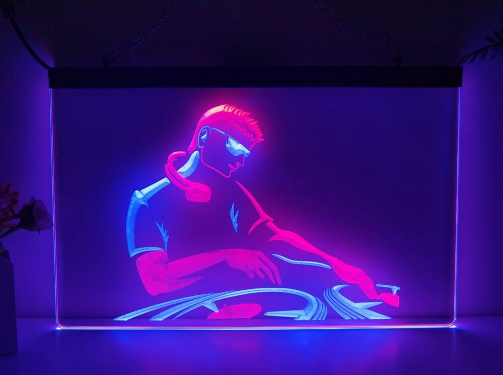 DJ On The Decks Two Tone Illuminated Sign