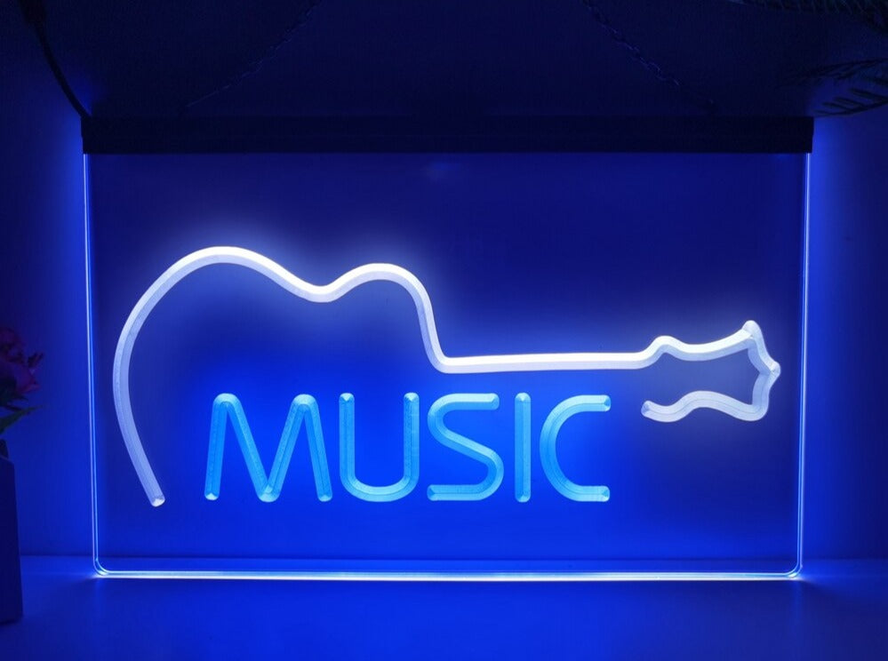 Music Guitar Indie Bar Two Tone Illuminated Sign