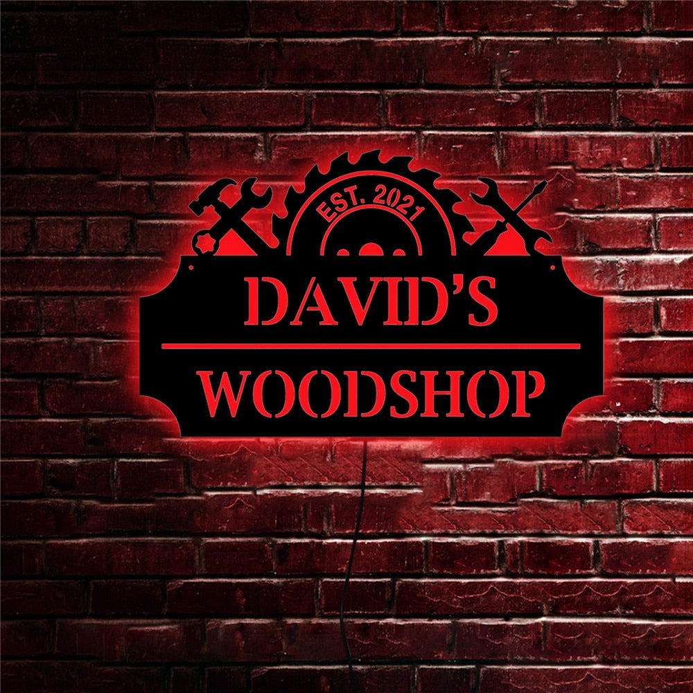 Personalized LED Neon Wooden Workshop Sign - RGB