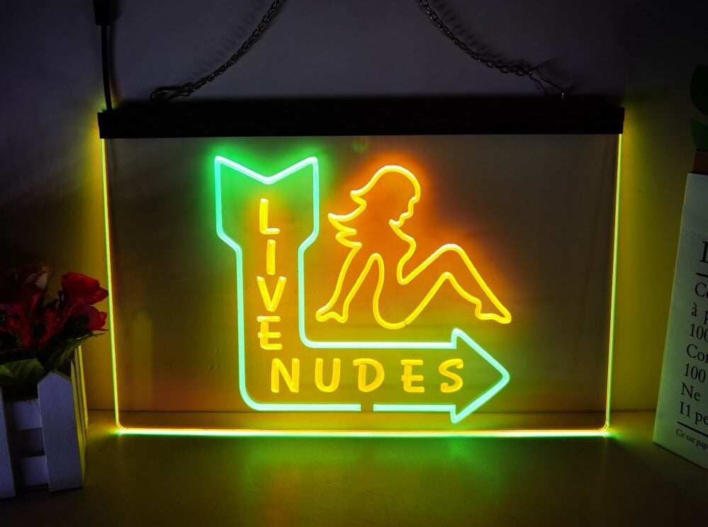 Live Nudes LED Neon Sign in yellow and green