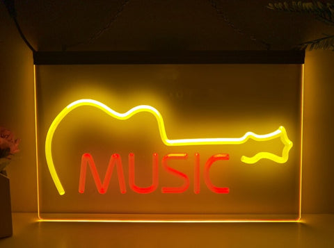 Image of Music Guitar Indie Bar Two Tone Illuminated Sign