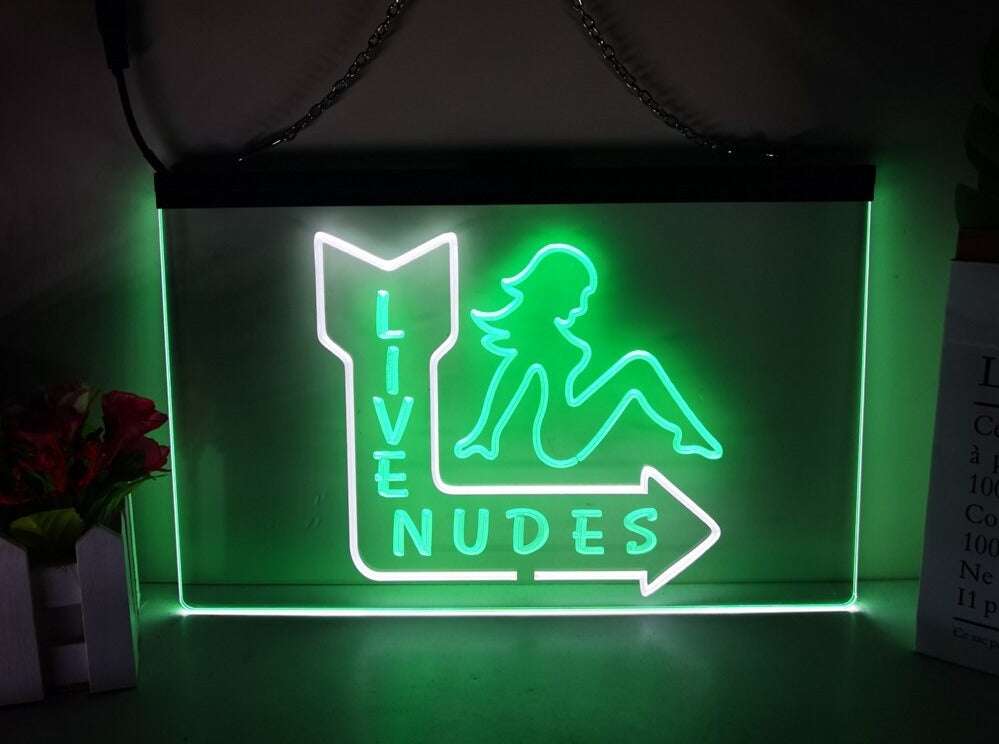 Live Nudes LED Neon Sign in green and white