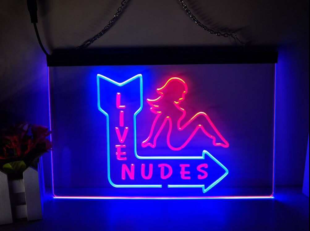 Live Nudes LED Neon Sign in red and blue