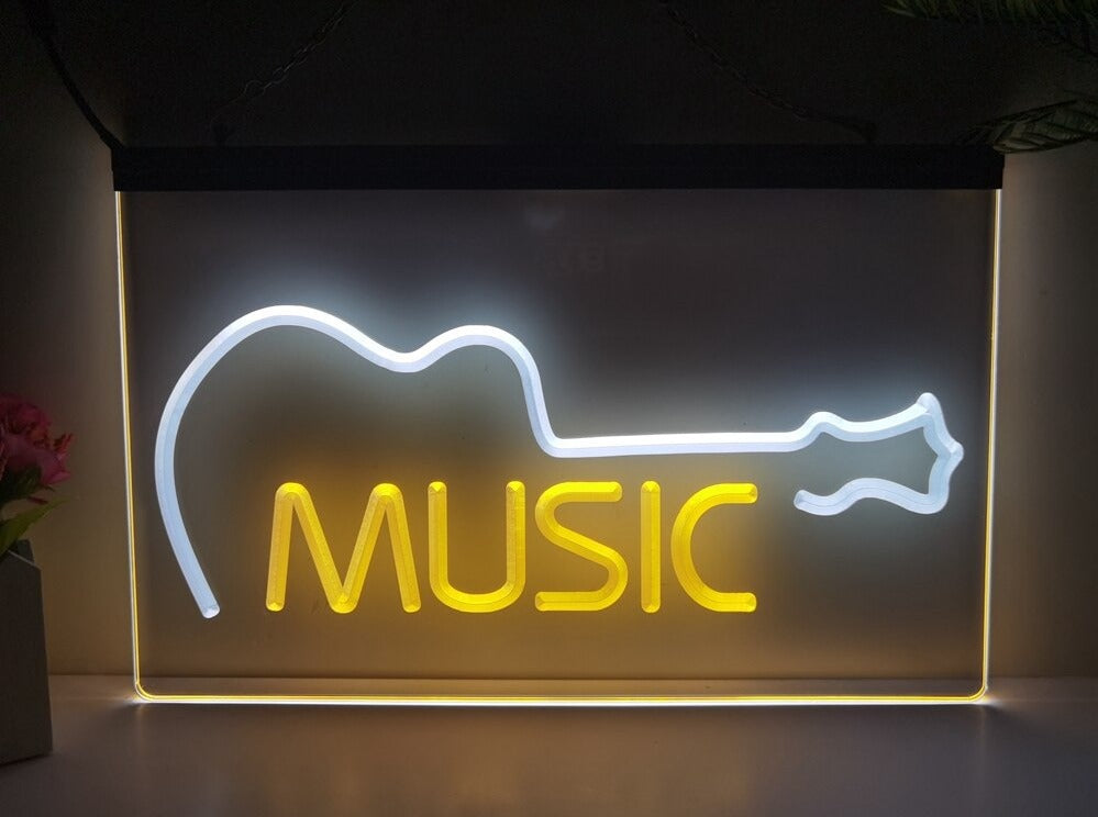 Music Guitar Indie Bar Two Tone Illuminated Sign