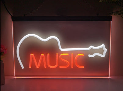 Music Guitar Indie Bar Two Tone Illuminated Sign