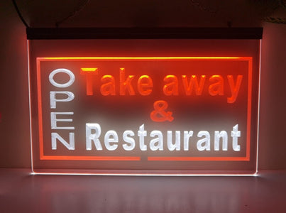 Open Take Away Restaurant Two Tone Illuminated Sign
