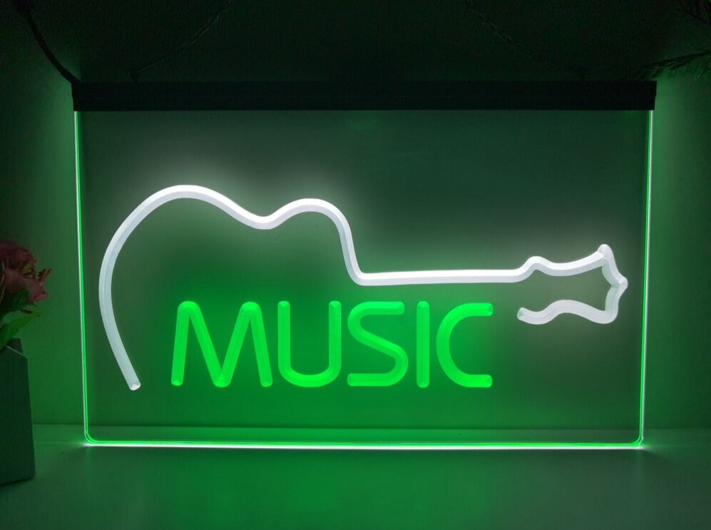 Music Guitar Indie Bar Two Tone Illuminated Sign
