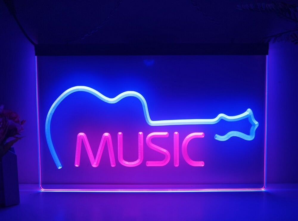 Music Guitar Indie Bar Two Tone Illuminated Sign