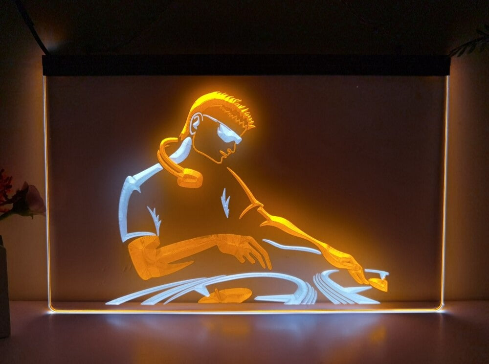 DJ On The Decks Two Tone Illuminated Sign