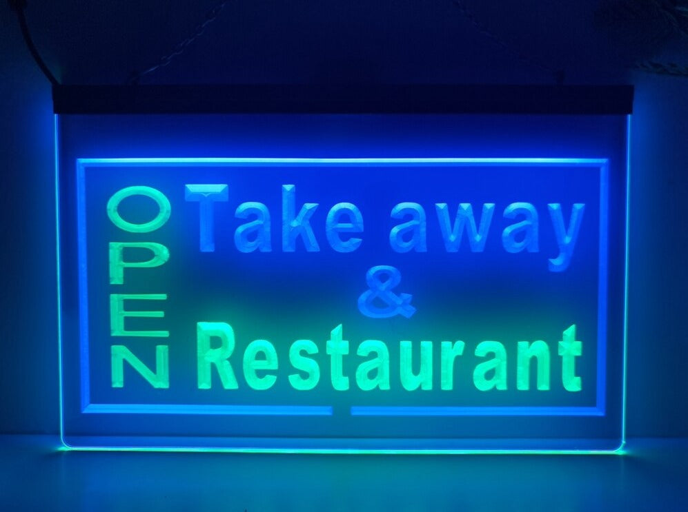 Open Take Away Restaurant Two Tone Illuminated Sign