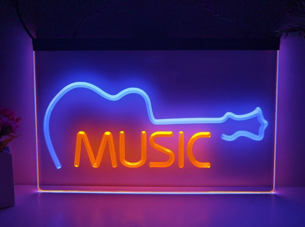 Music. Sign Color Music Guitar Indie Bar Two Tone Illuminated Sign – Dope Neons