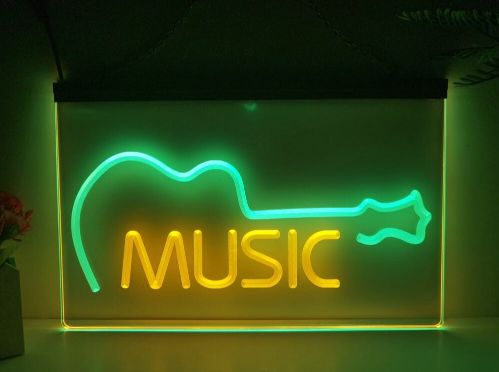Music Guitar Indie Bar Two Tone Illuminated Sign