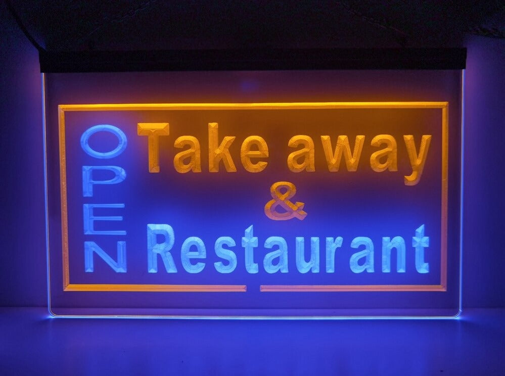 Open Take Away Restaurant Two Tone Illuminated Sign