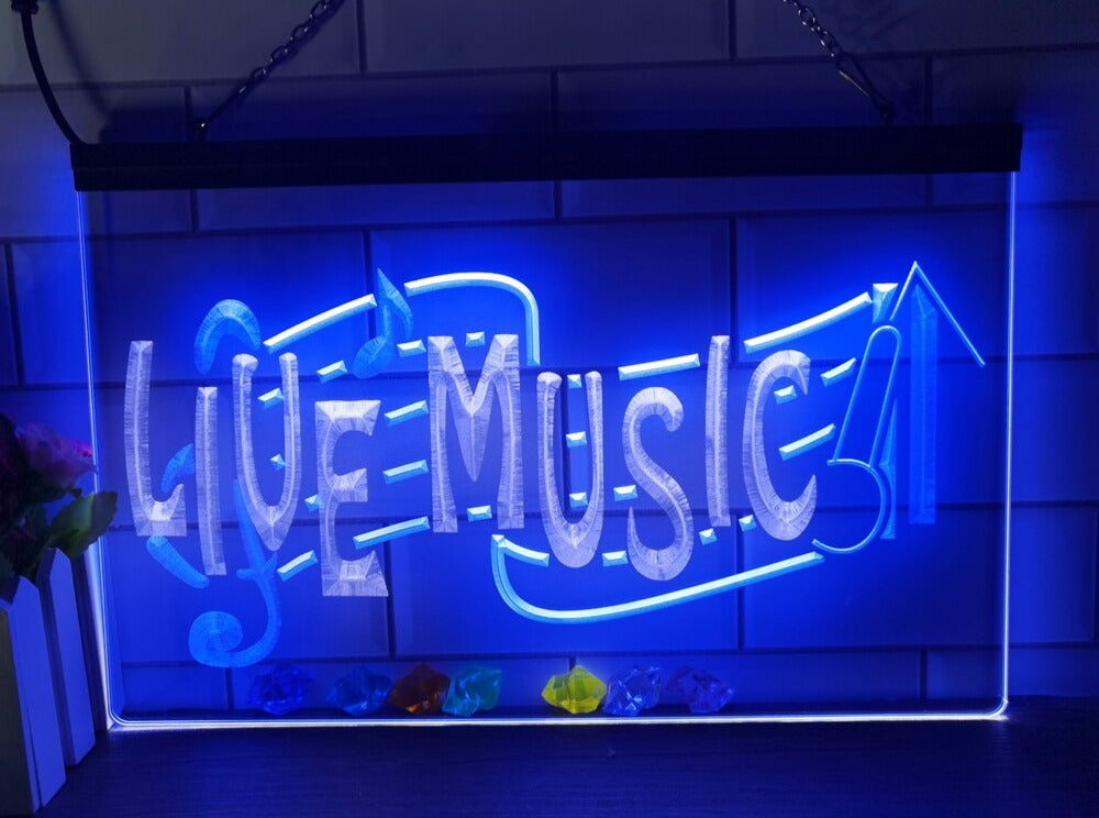 Live Music Illuminated Two Tone LED Neon Sign