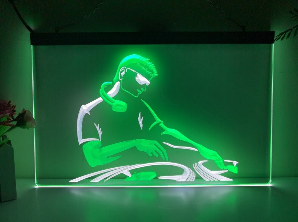 DJ On The Decks Two Tone Illuminated Sign