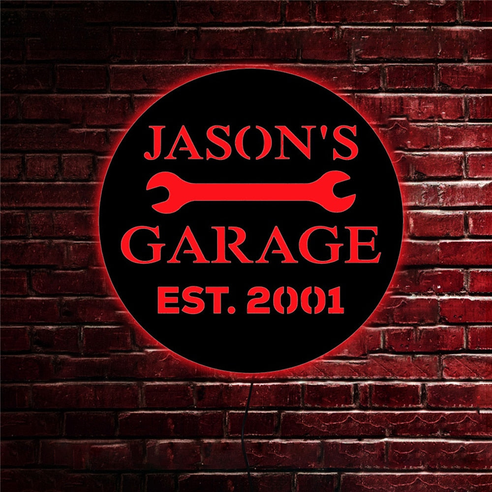 Personalized LED Neon Wooden Garage Sign