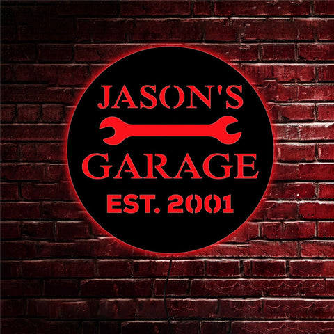Image of Personalized LED Neon Wooden Garage Sign
