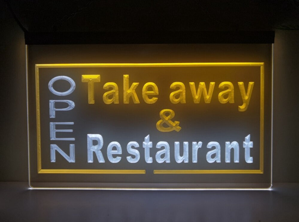 Open Take Away Restaurant Two Tone Illuminated Sign