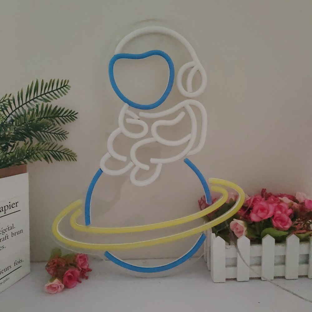 Astronaut Chilling on Saturn LED Neon Flex Sign