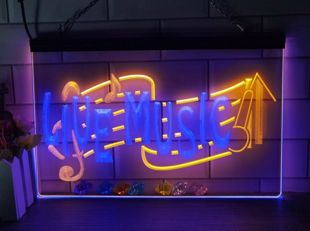 Live Music Illuminated Two Tone LED Neon Sign