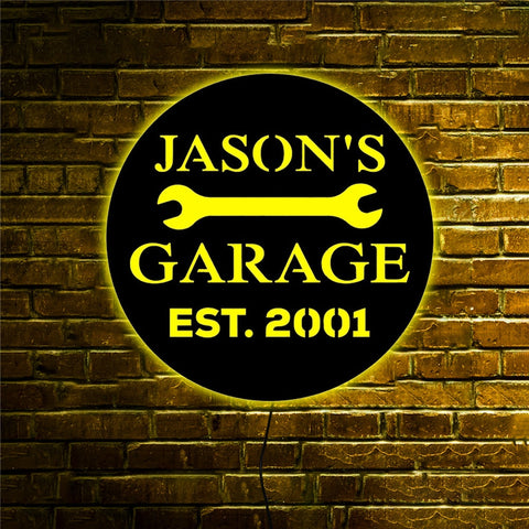 Image of Personalized LED Neon Wooden Garage Sign