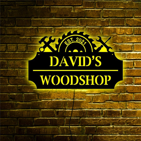 Personalized LED Neon Wooden Workshop Sign - Remote Controlled RGB