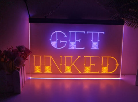 Image of Get Inked Tattoo Studio Two Tone Illuminated Sign