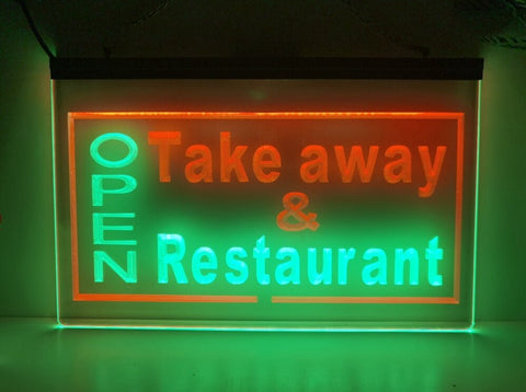 Image of Open Take Away Restaurant Two Tone Illuminated Sign