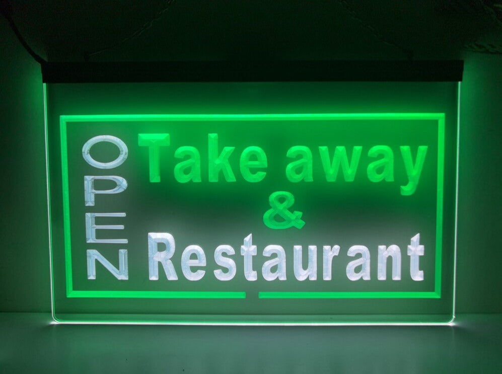 Open Take Away Restaurant Two Tone Illuminated Sign