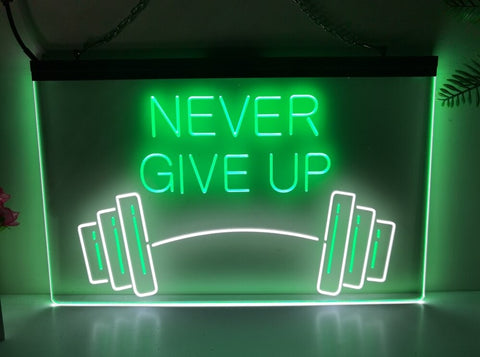Image of Never Give Up Two Tone Illuminated Gym Sign