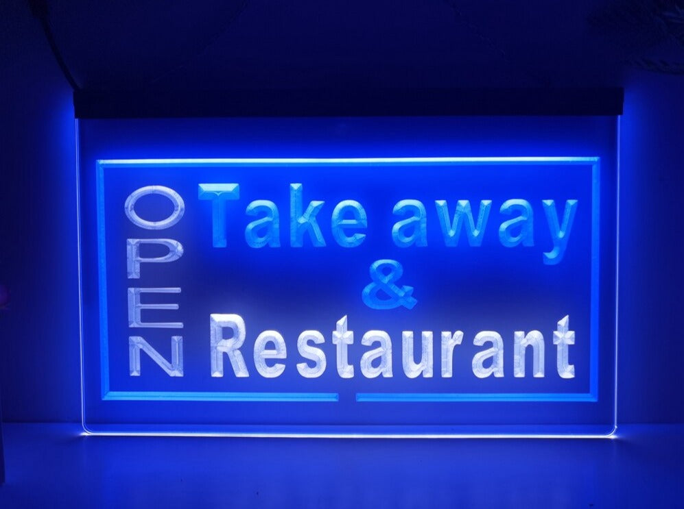 Open Take Away Restaurant Two Tone Illuminated Sign