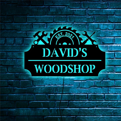 Image of Personalized LED Neon Wooden Workshop Sign - RGB