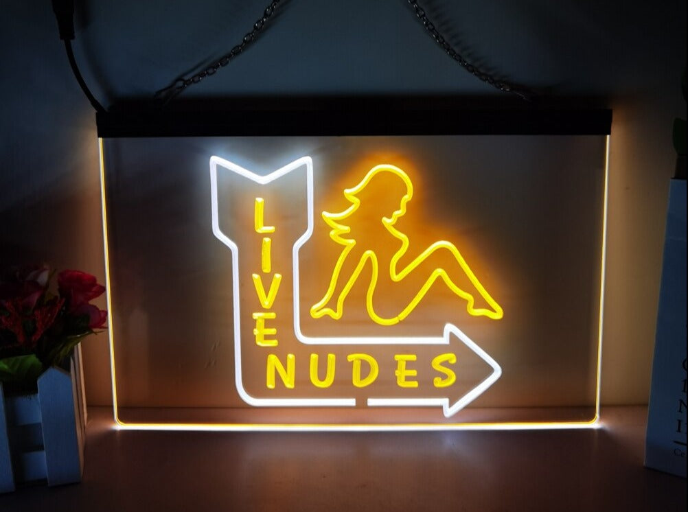 Live Nudes LED Neon Sign in yellow and white