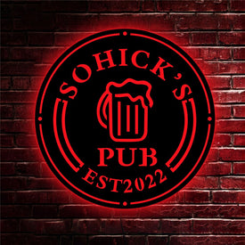 Personalized Wooden LED Neon Pub Sign - RGB