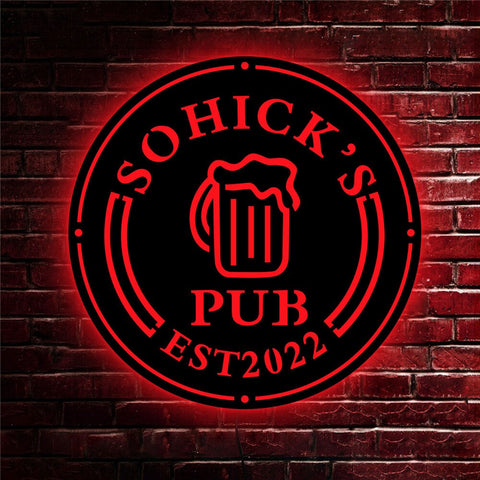Image of Personalized Wooden LED Neon Pub Sign - Remote Controlled RGB