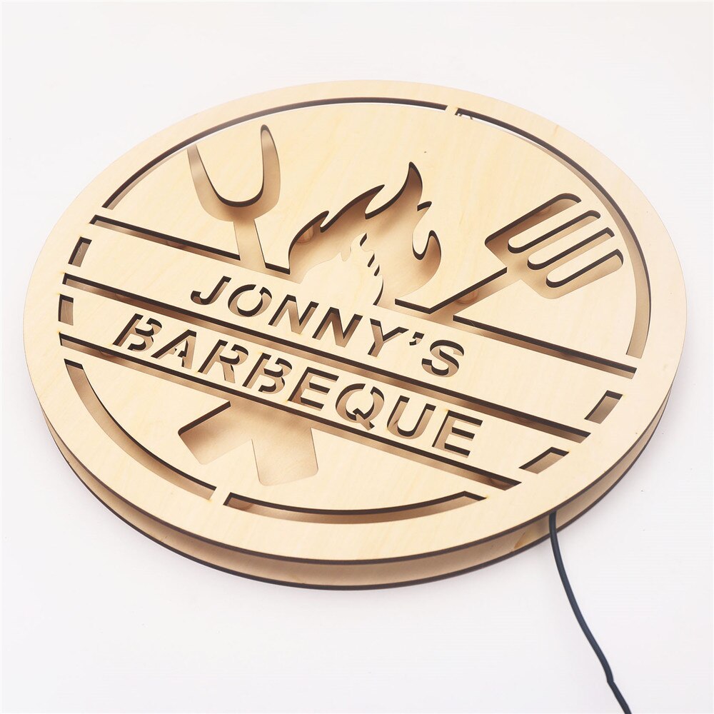Custom LED Neon Wooden Barbeque Sign - Personalized and Color Changing