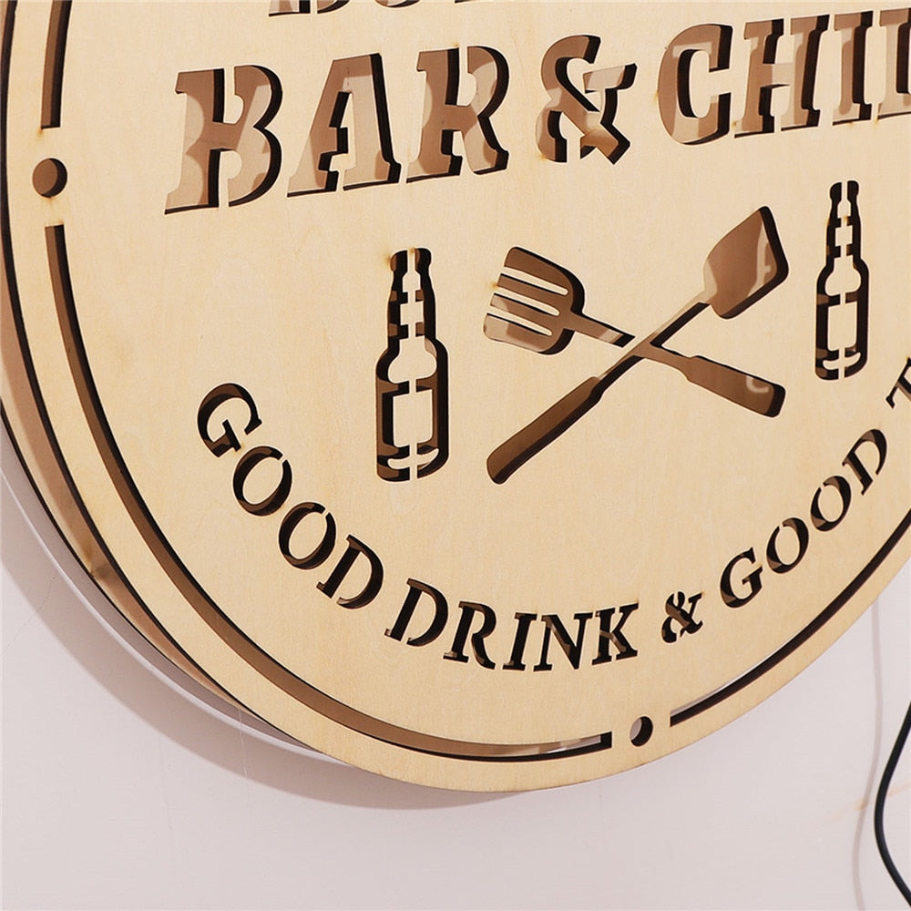 Personalized Backyard Bar & Grill LED Neon Wooden Sign