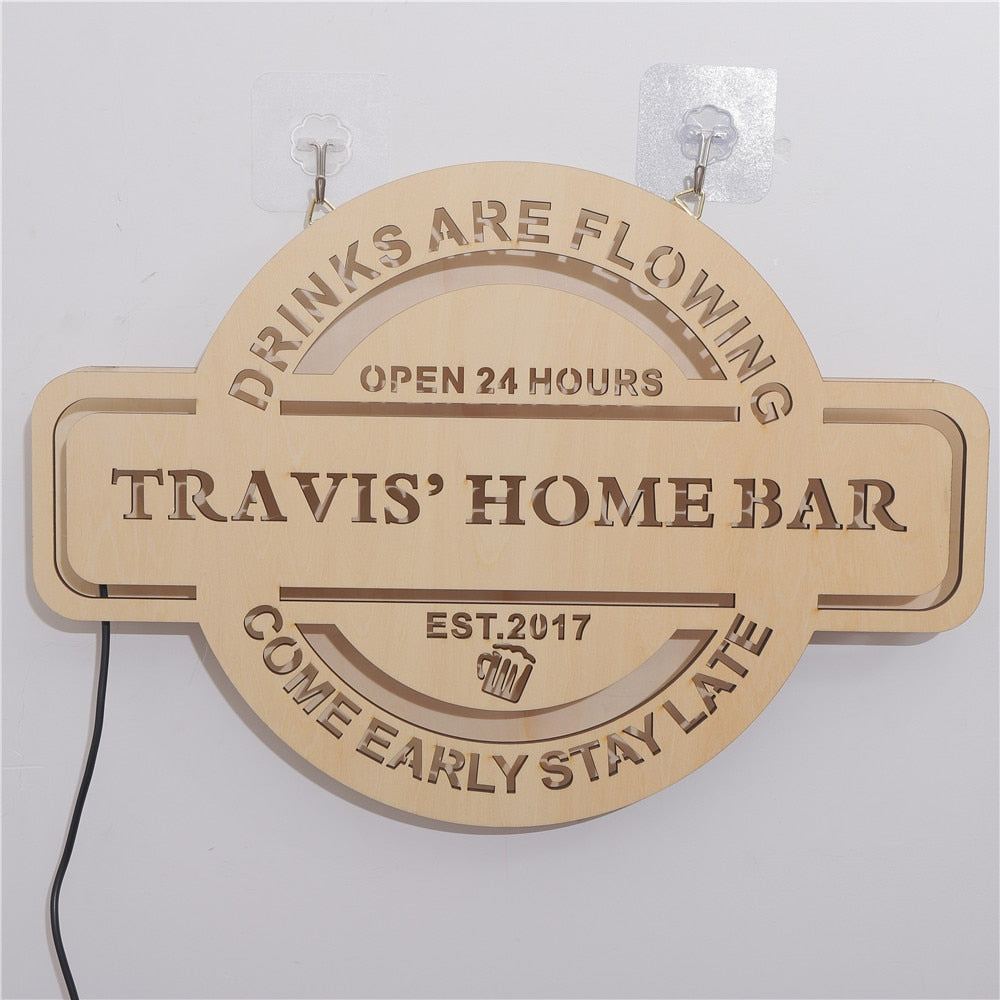 Custom LED Neon Wooden Man Cave Sign - Personalized and Color Changing