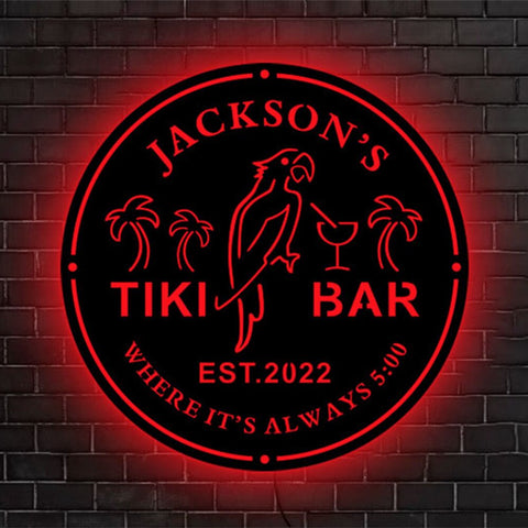 Image of Personalized Tiki Bar LED Neon Wooden Sign