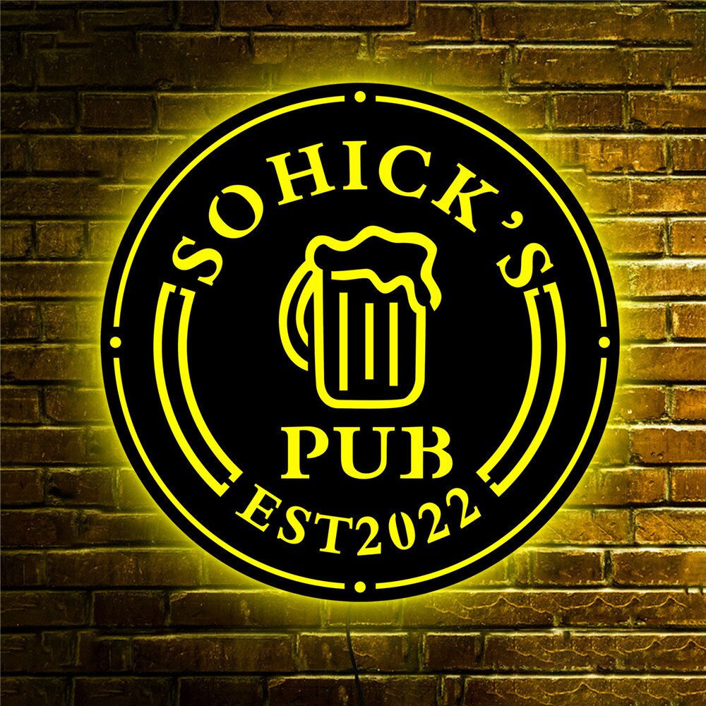 Personalized Wooden LED Neon Pub Sign - RGB