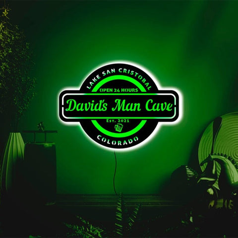 Image of Custom LED Neon Wooden Man Cave Sign - Personalized and Color Changing